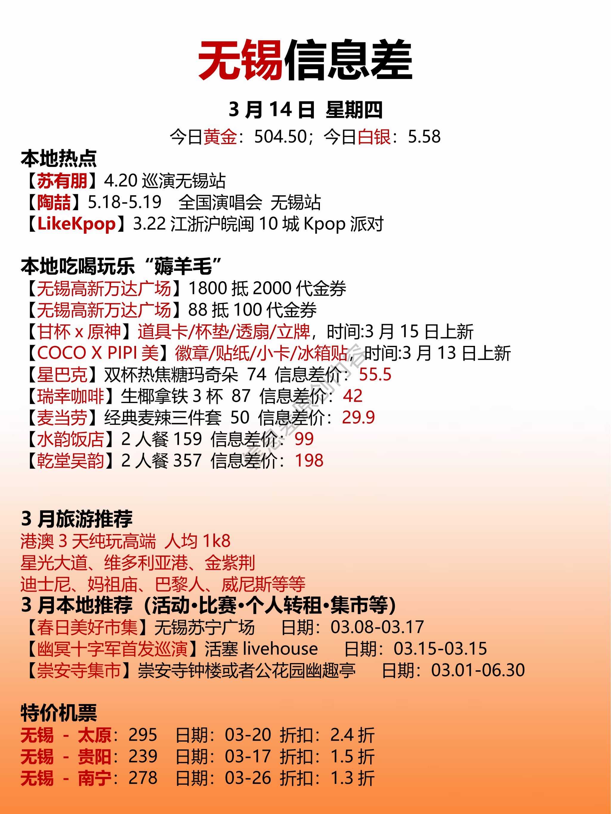 一周无锡信息差3月14日