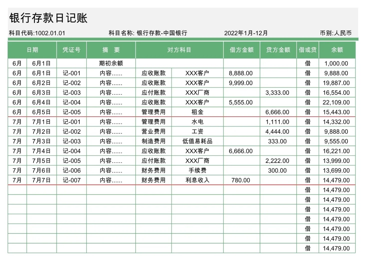 带你了解银行存款日记账的每日记录工作表格