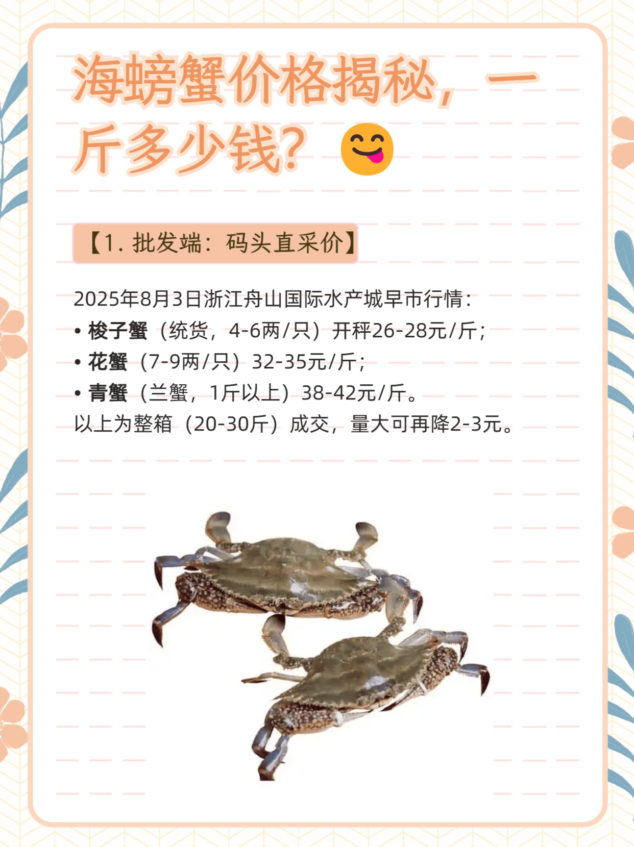 螃蟹批发价多少钱一斤