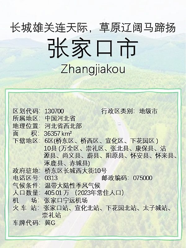 长城雄关连天际，草原辽阔马蹄扬张家口