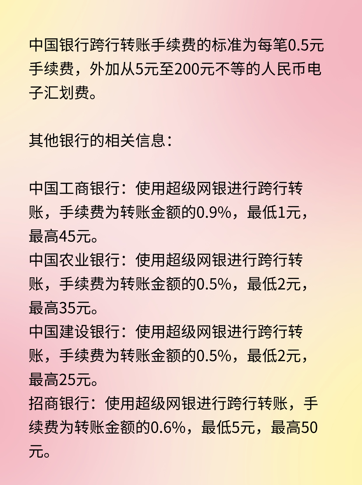 详解！中国银行跨行转账手续费