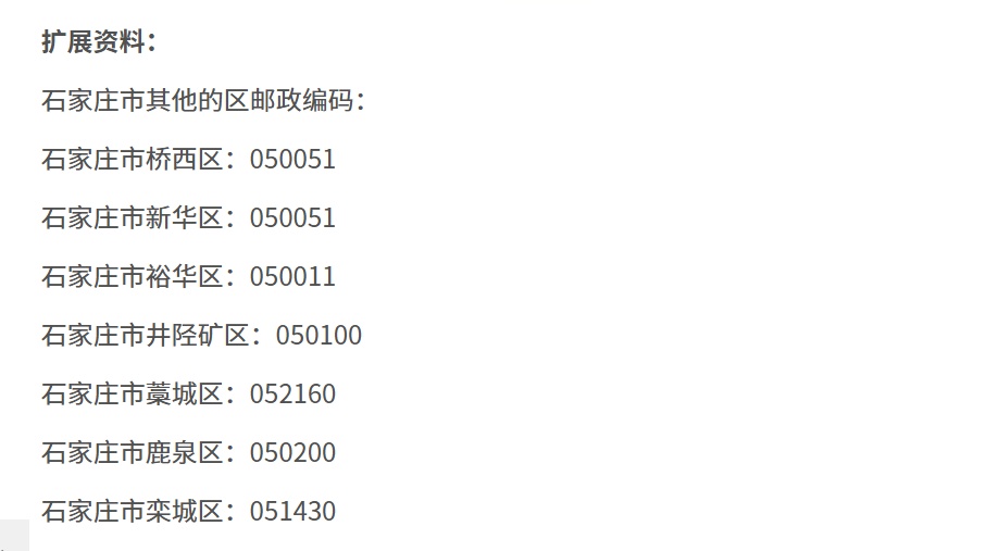 石家庄市长安区邮编是多少？