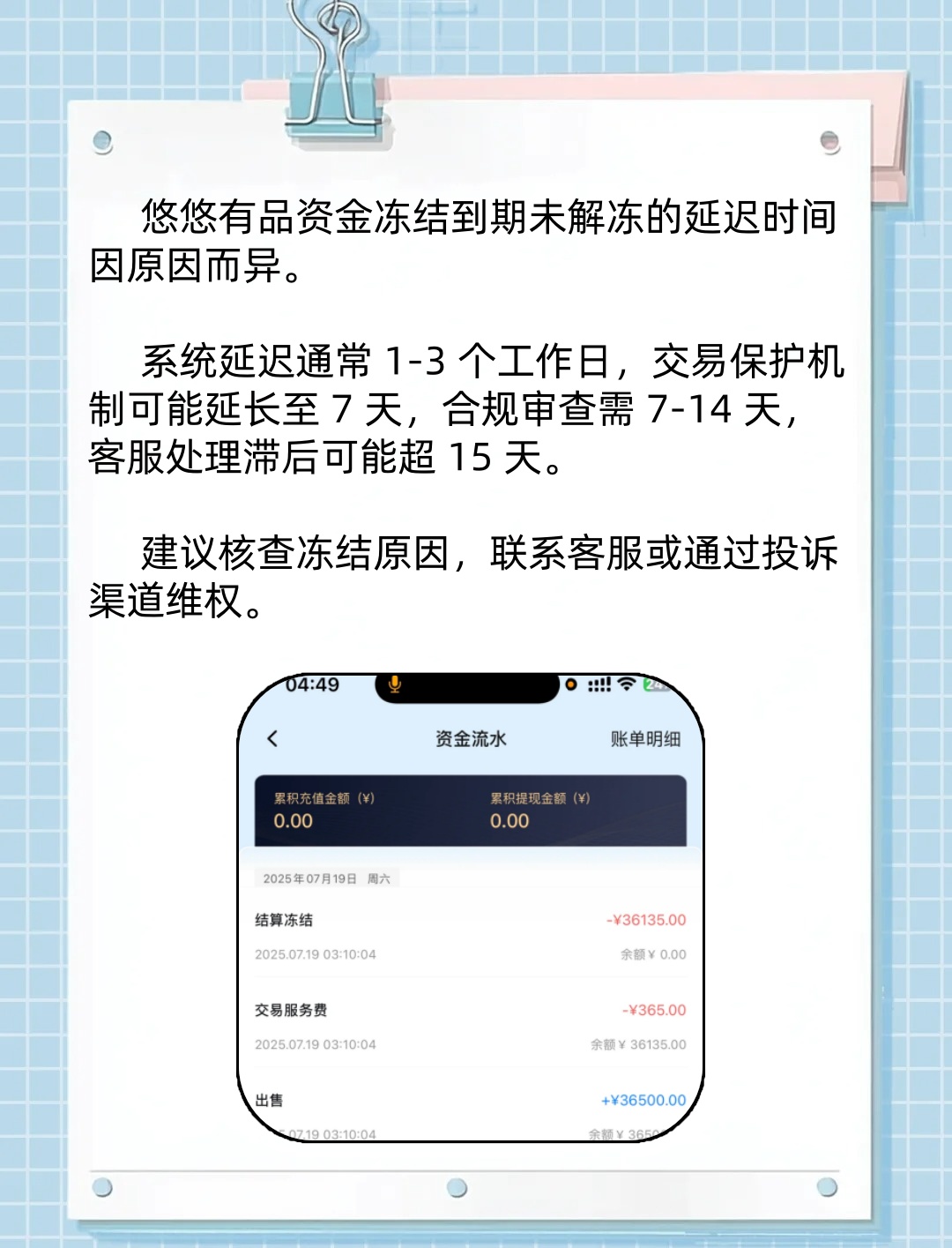 交易账期内资金冻结快速解冻方法