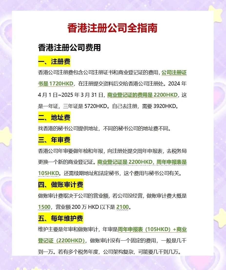 香港公司注册费用及流程