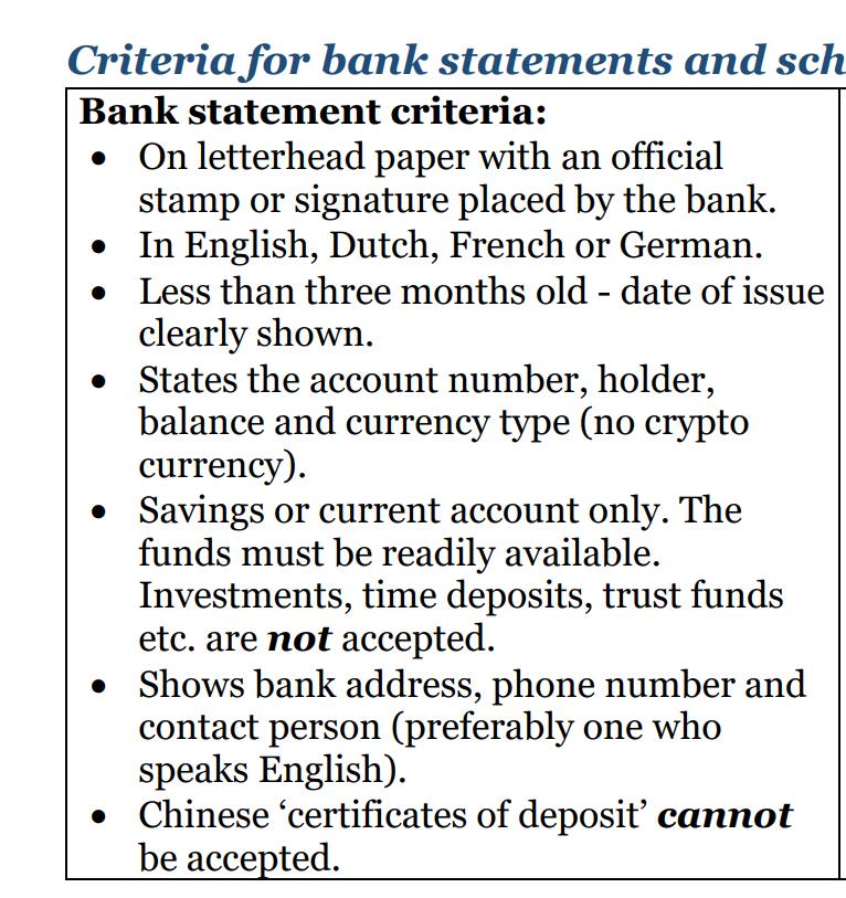 荷兰留学签证bank statement攻略
