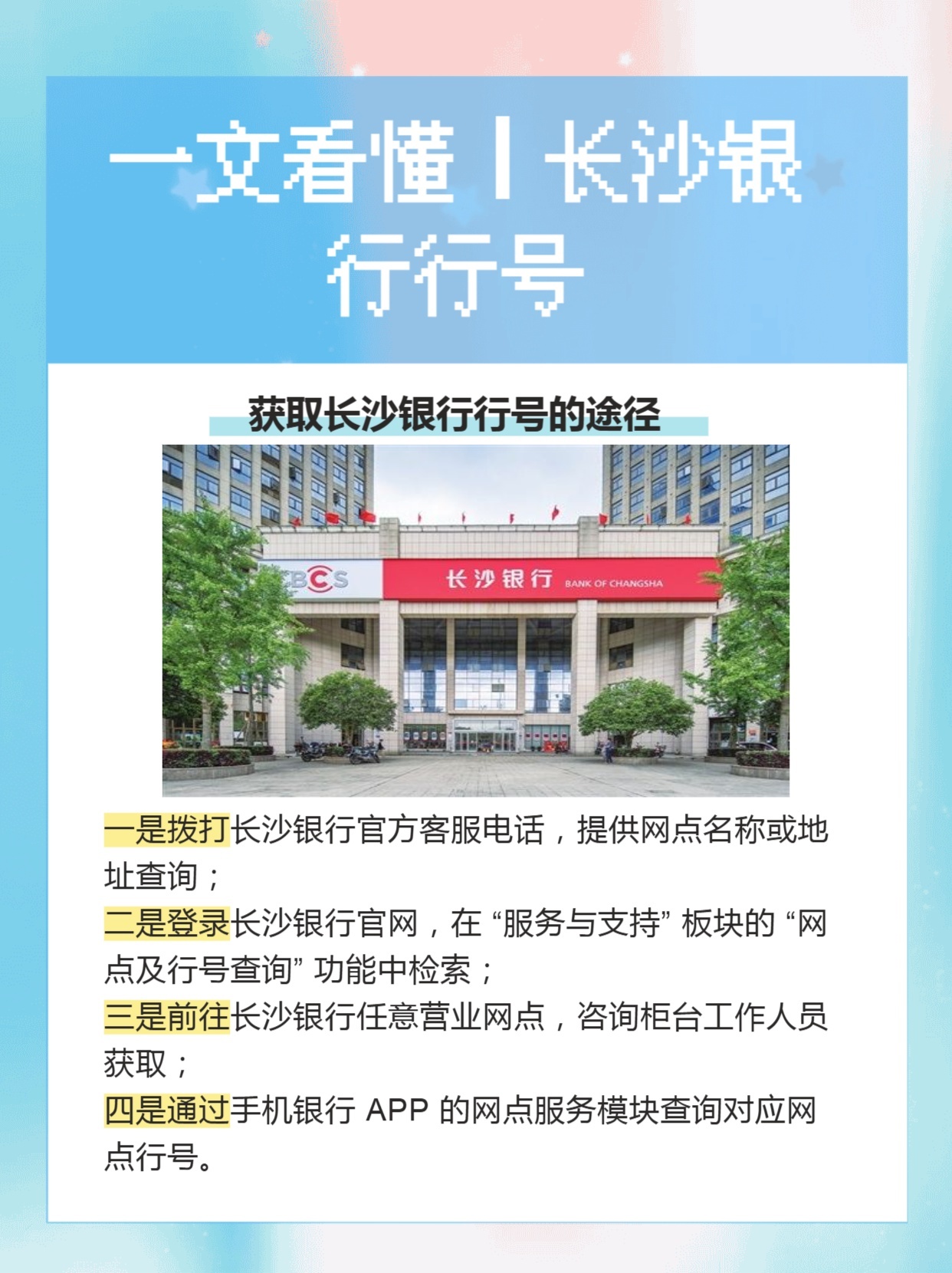 一文看懂丨长沙银行行号