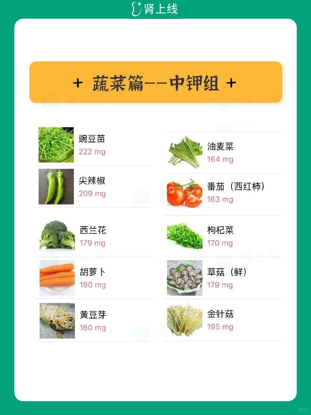 食物钾含量大全——蔬菜篇