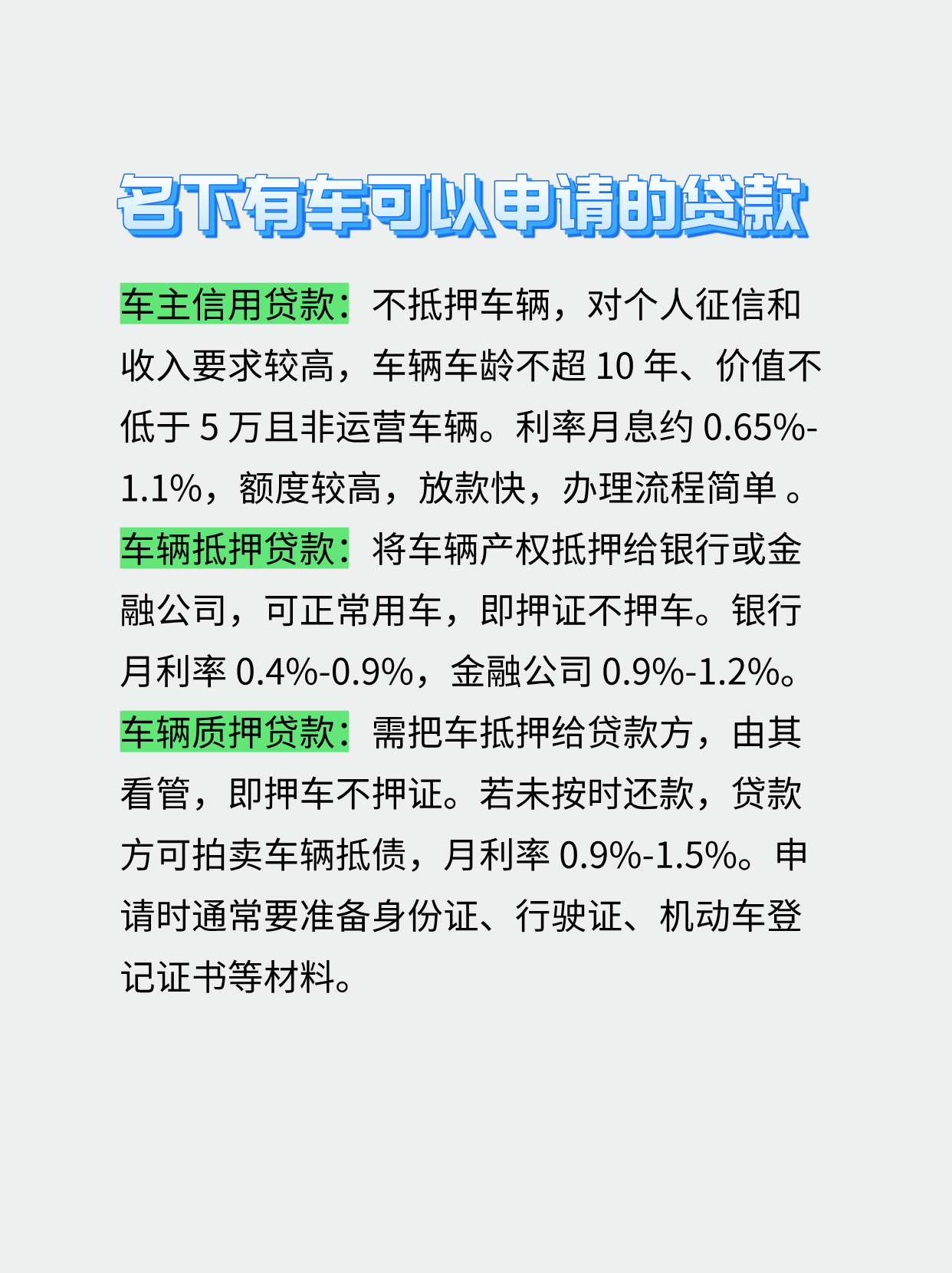 秒懂：名下有车可以申请的贷款详解