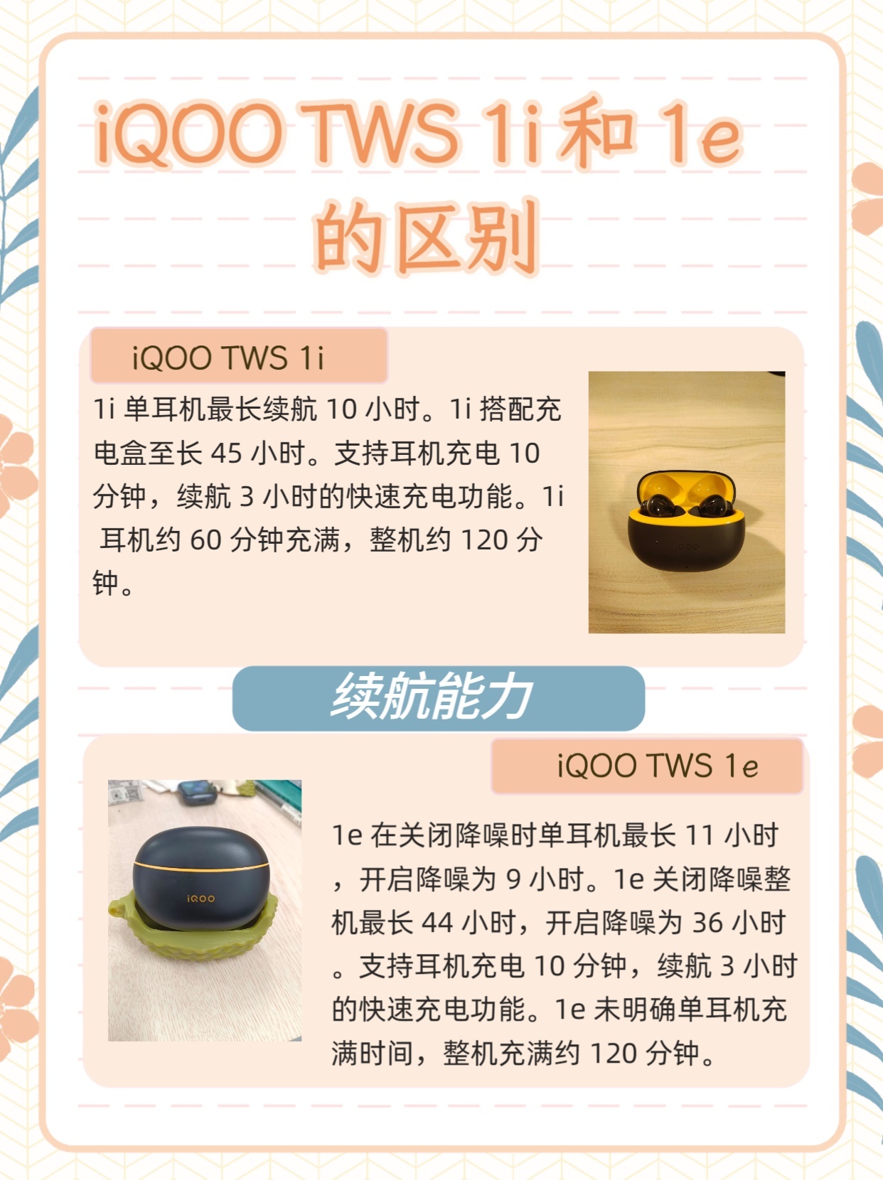 iqoo tws 1i和1e的区别