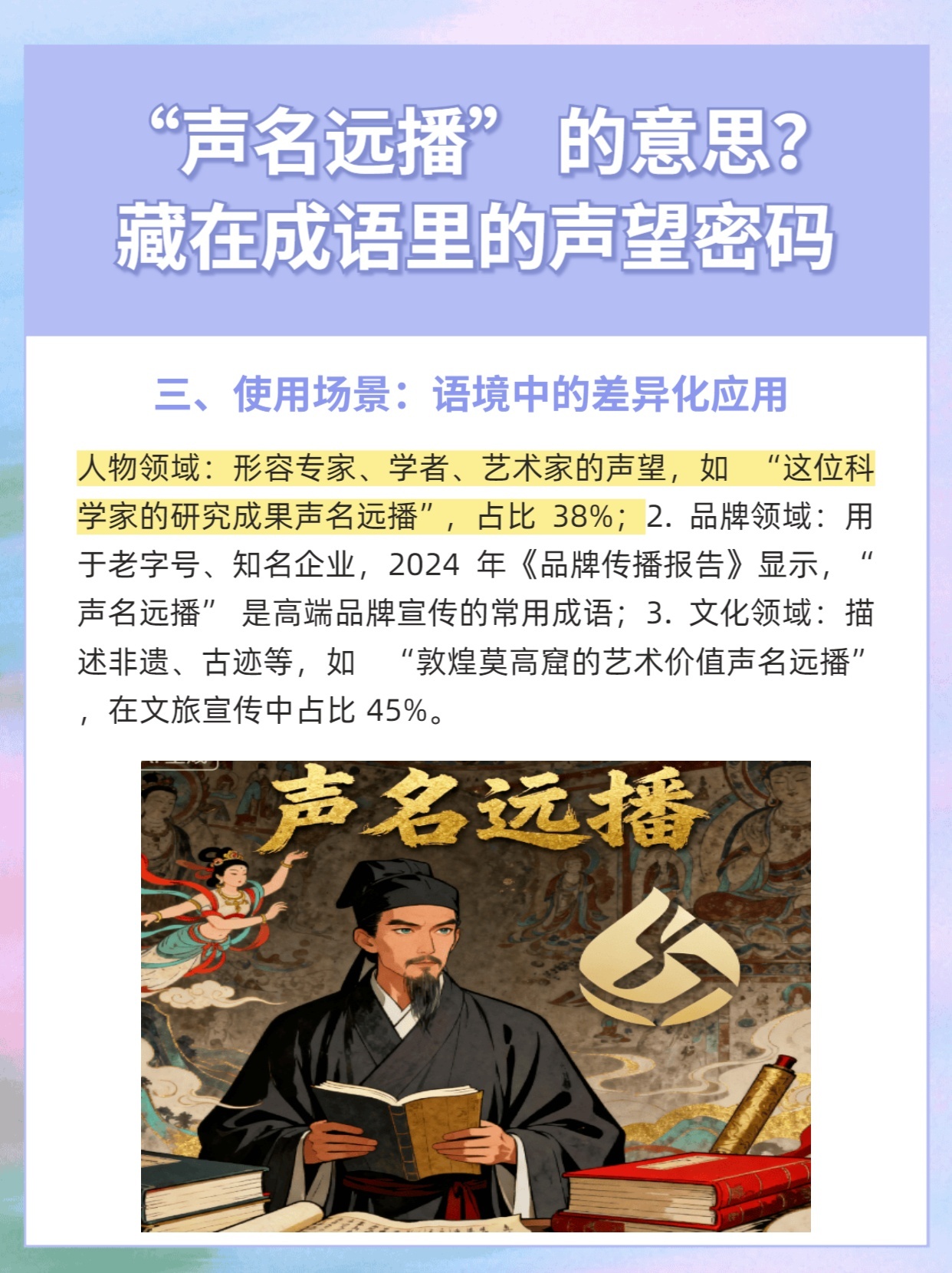 成语释义：声名远播