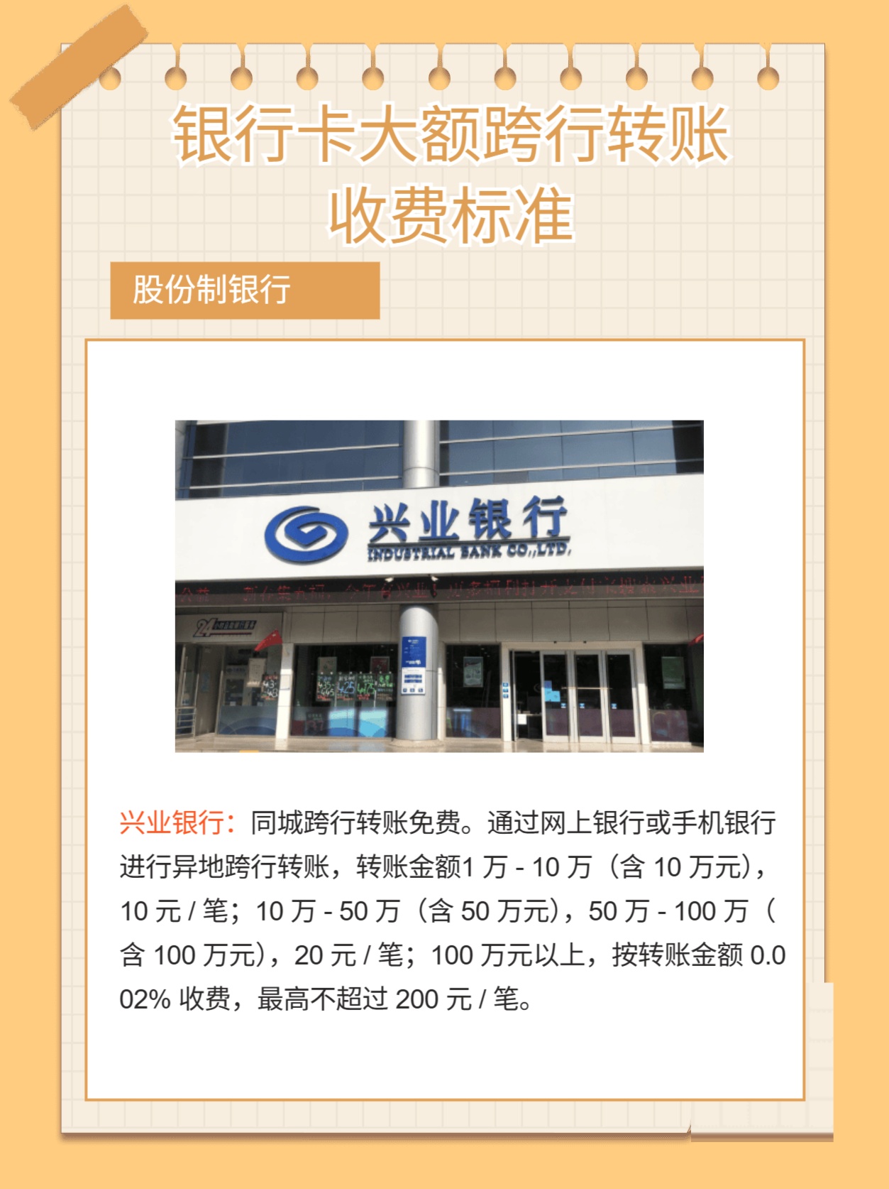 银行卡大额跨行转账收费标准
