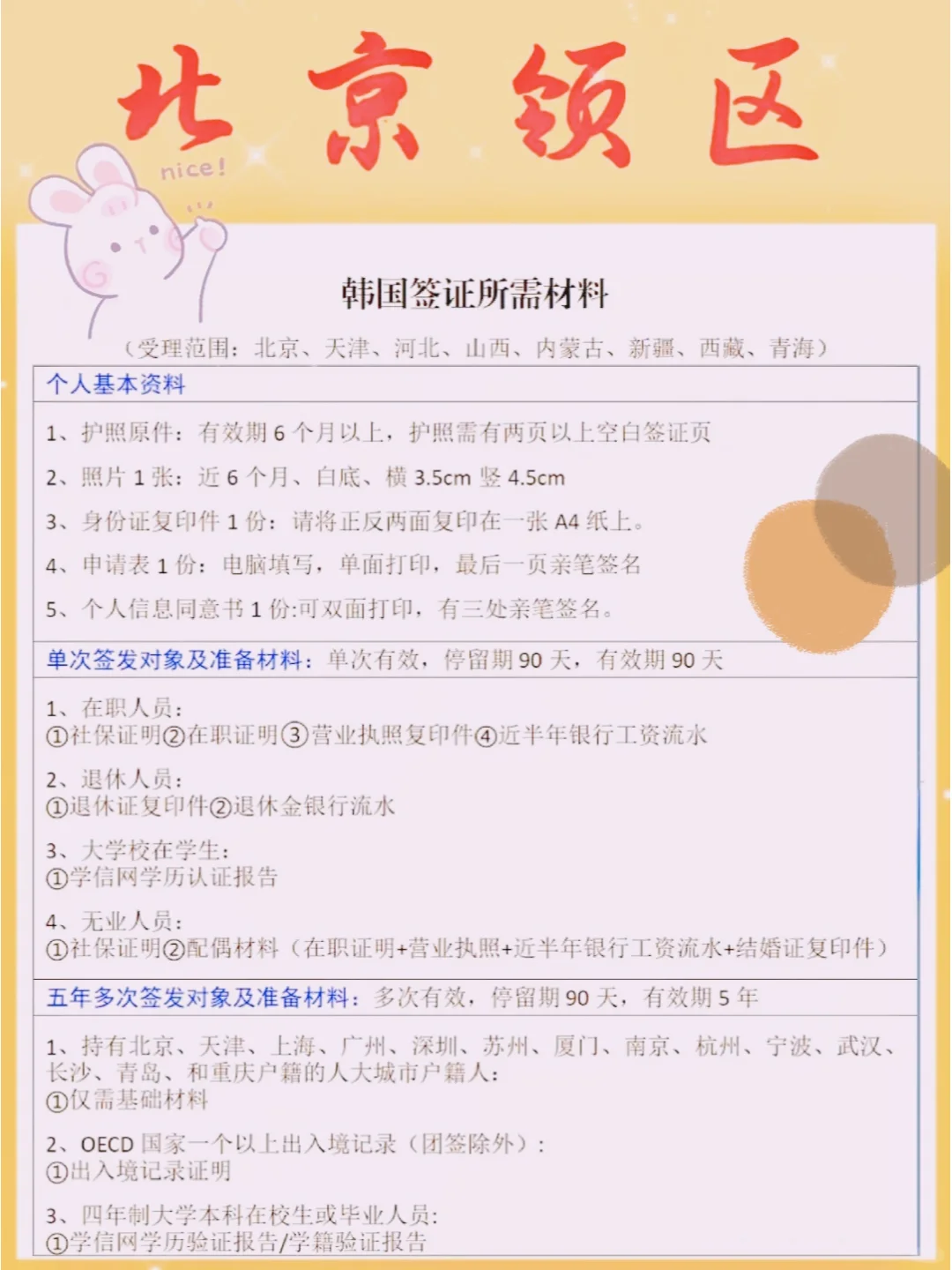 韩国签证北京领区资料攻略整理最新版