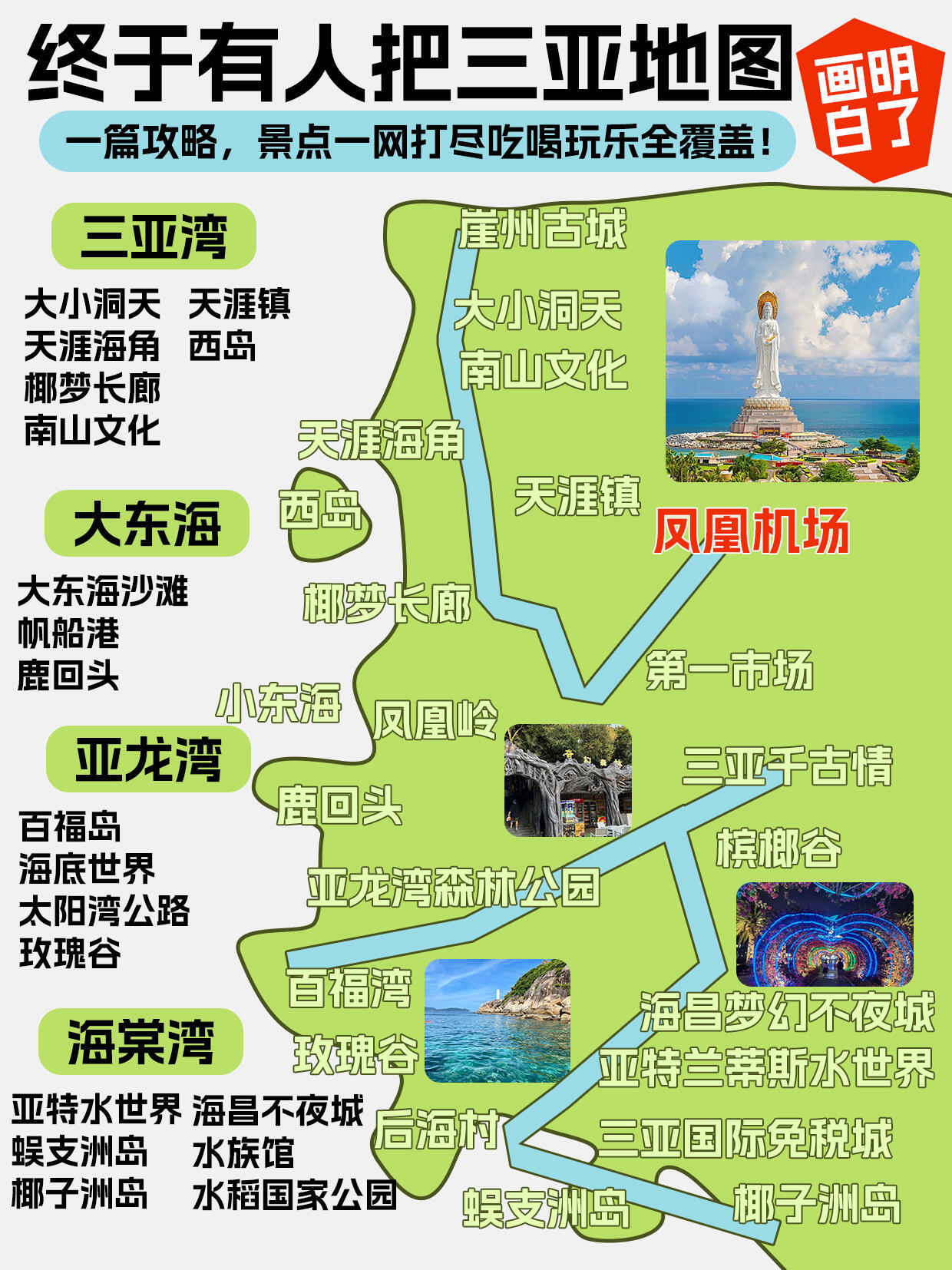 三亚详细秒懂地图?看一眼就能明白的地图！