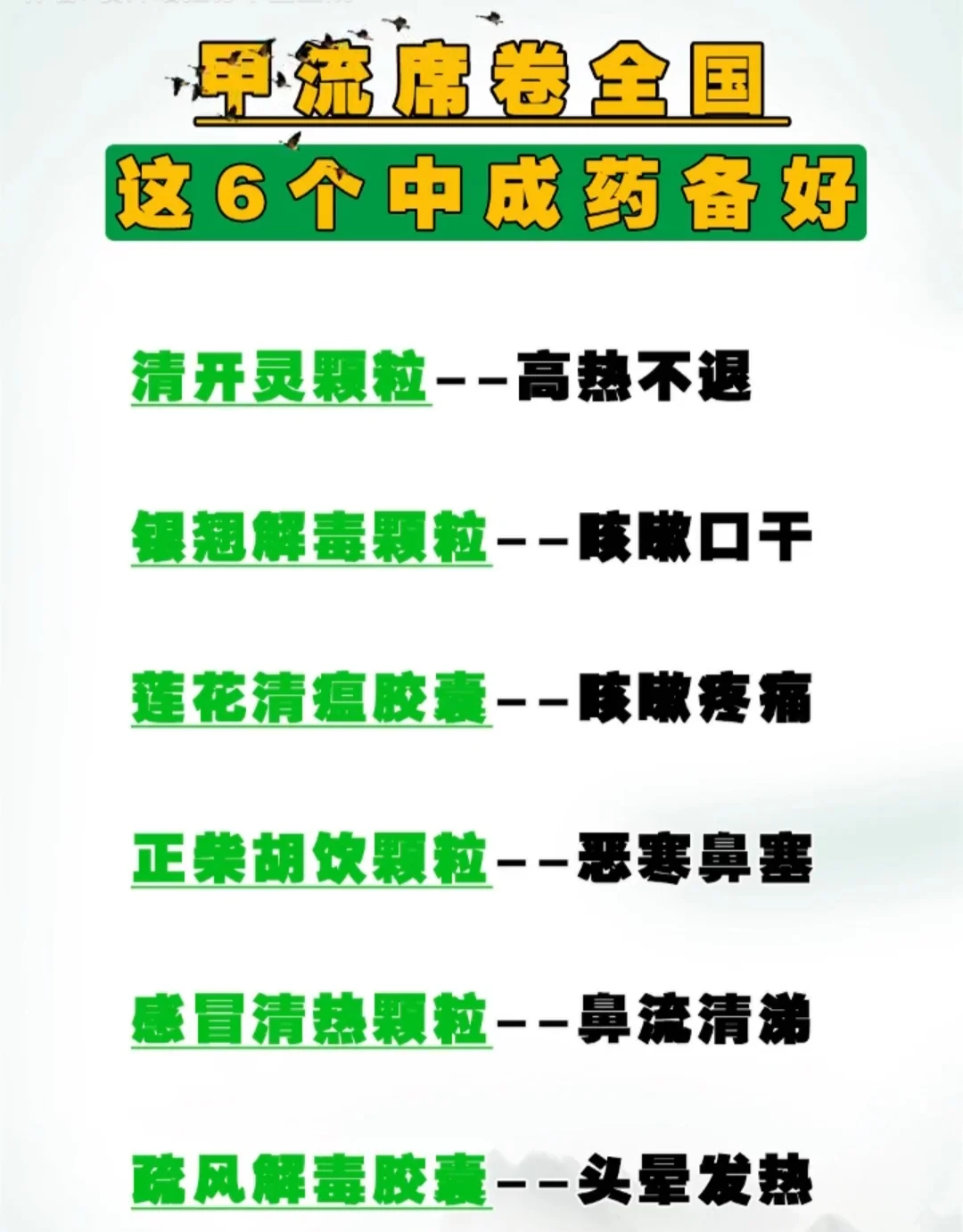 应对甲流的六个中成药