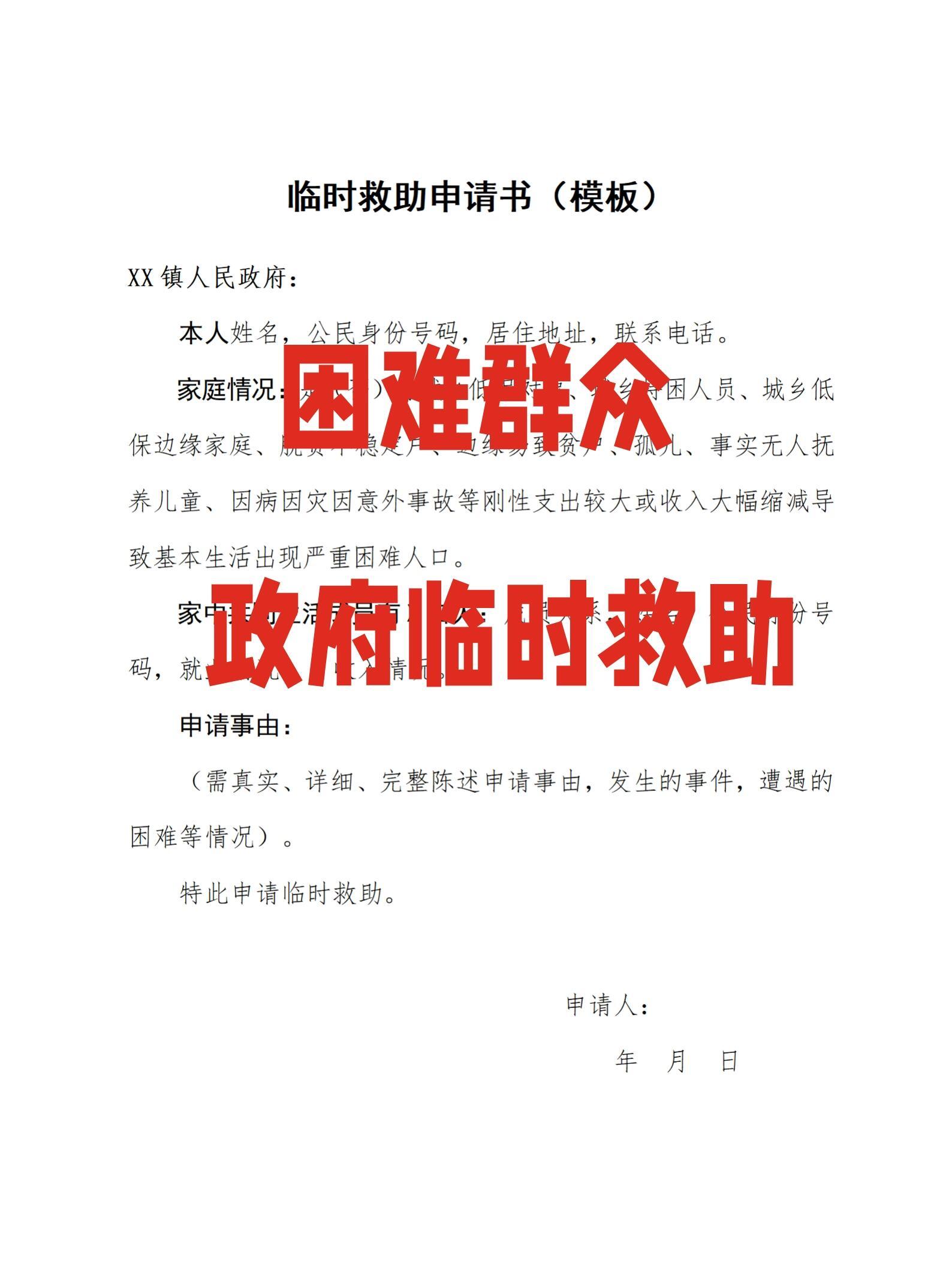 带你了解:政府临时救助及申请书模板