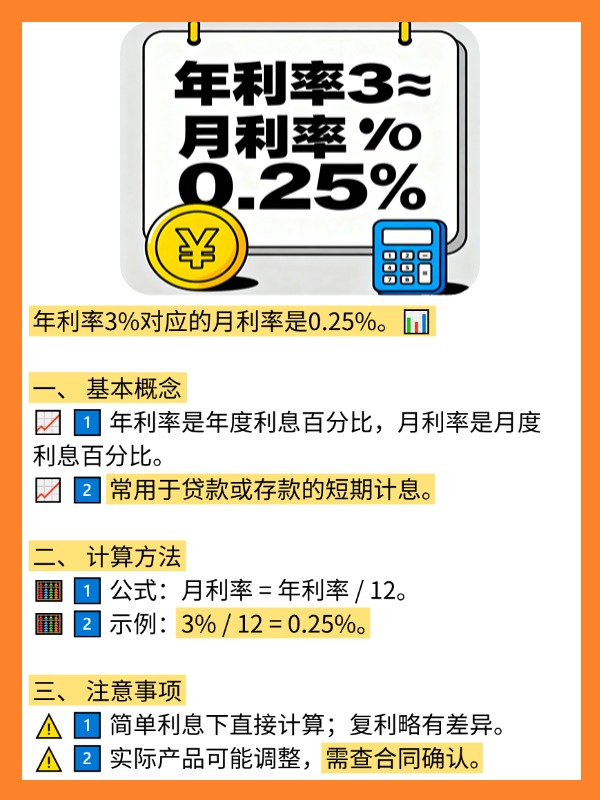 年利率3%等于月利率多少？