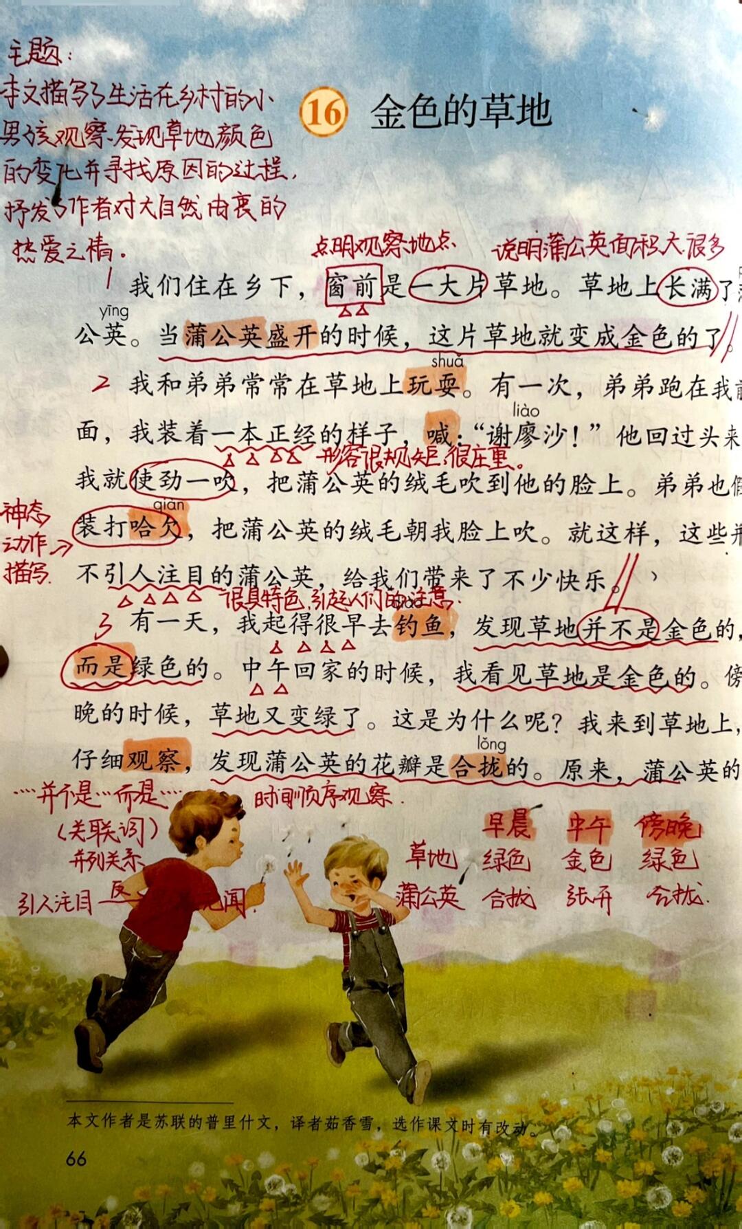 三上语文《金色的草地》学习攻略