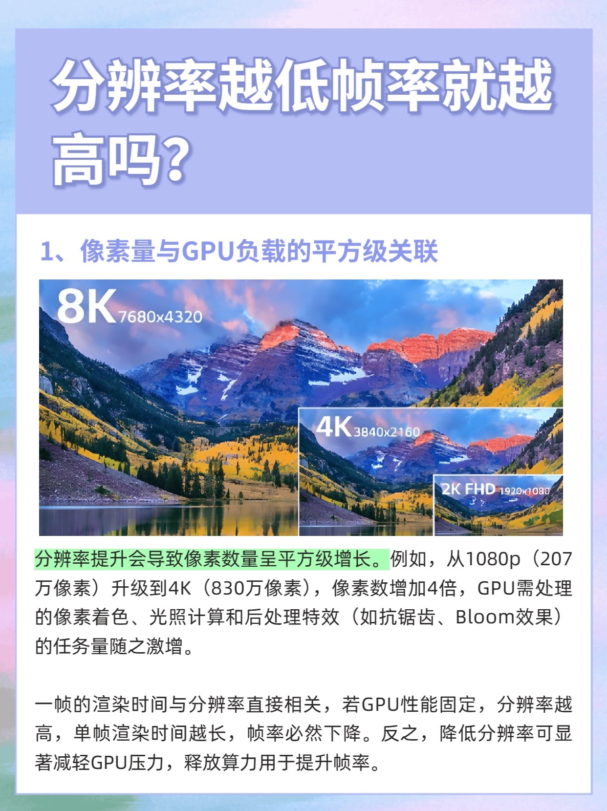 一文解惑：分辨率越低帧率就越高吗？