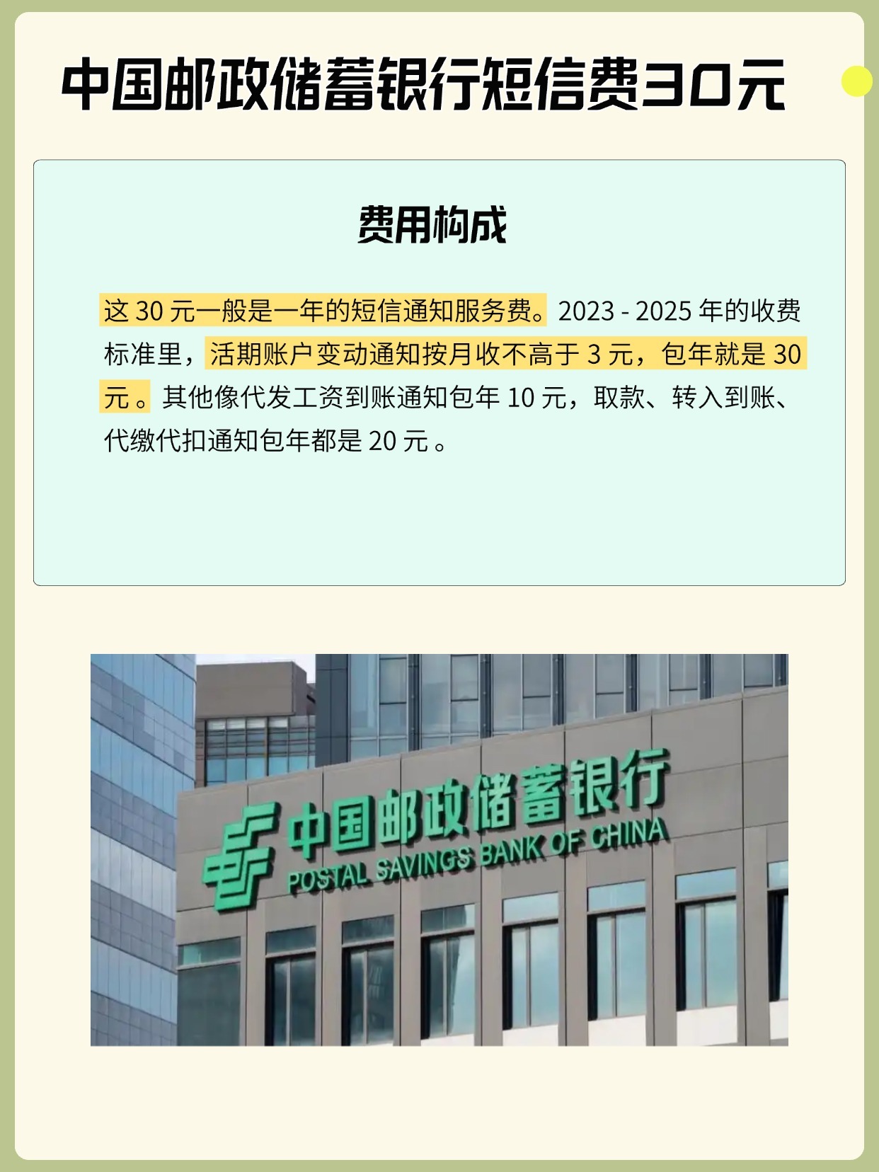 邮政储蓄银行收短信费吗怎么收
