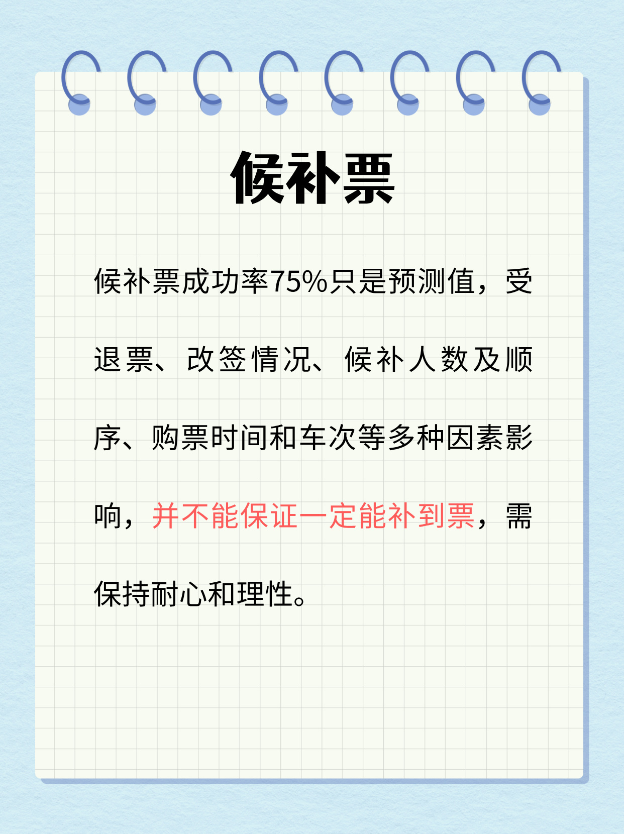 科普：候补票成功率75%是否保证定能补上票？