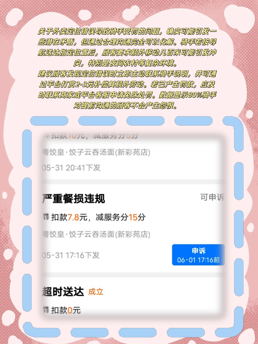 饿了吗发短信说处罚骑手是罚了多少钱