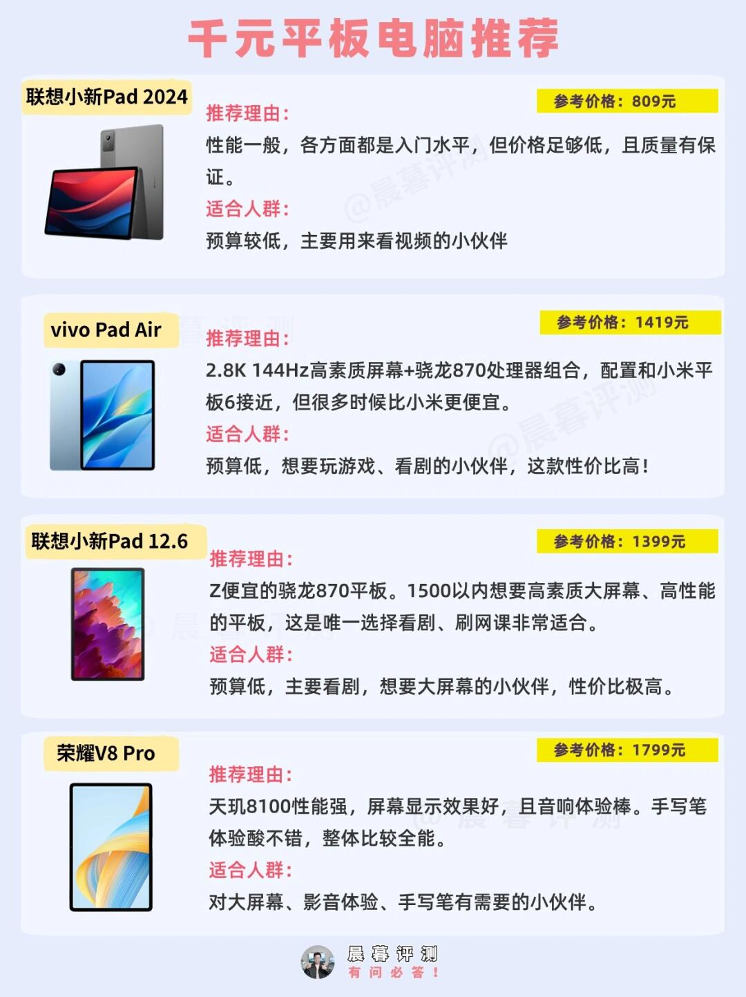 想买平板电脑哪一款好