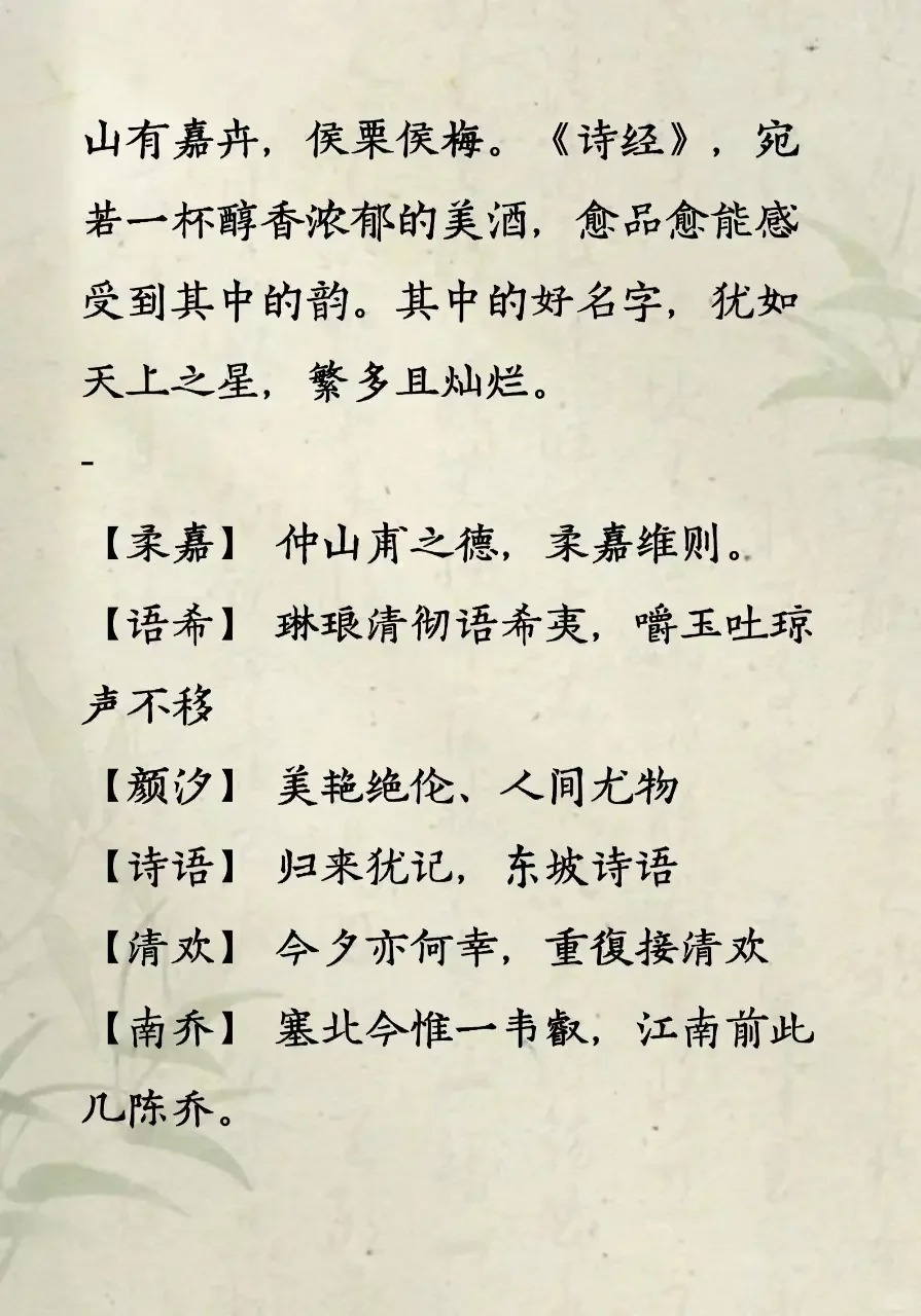 速看！诗经取名 觉得蛮有意思的就分享了