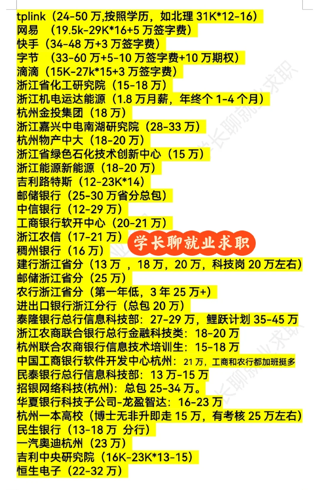 浙江杭州优质公司待遇薪资汇总❗