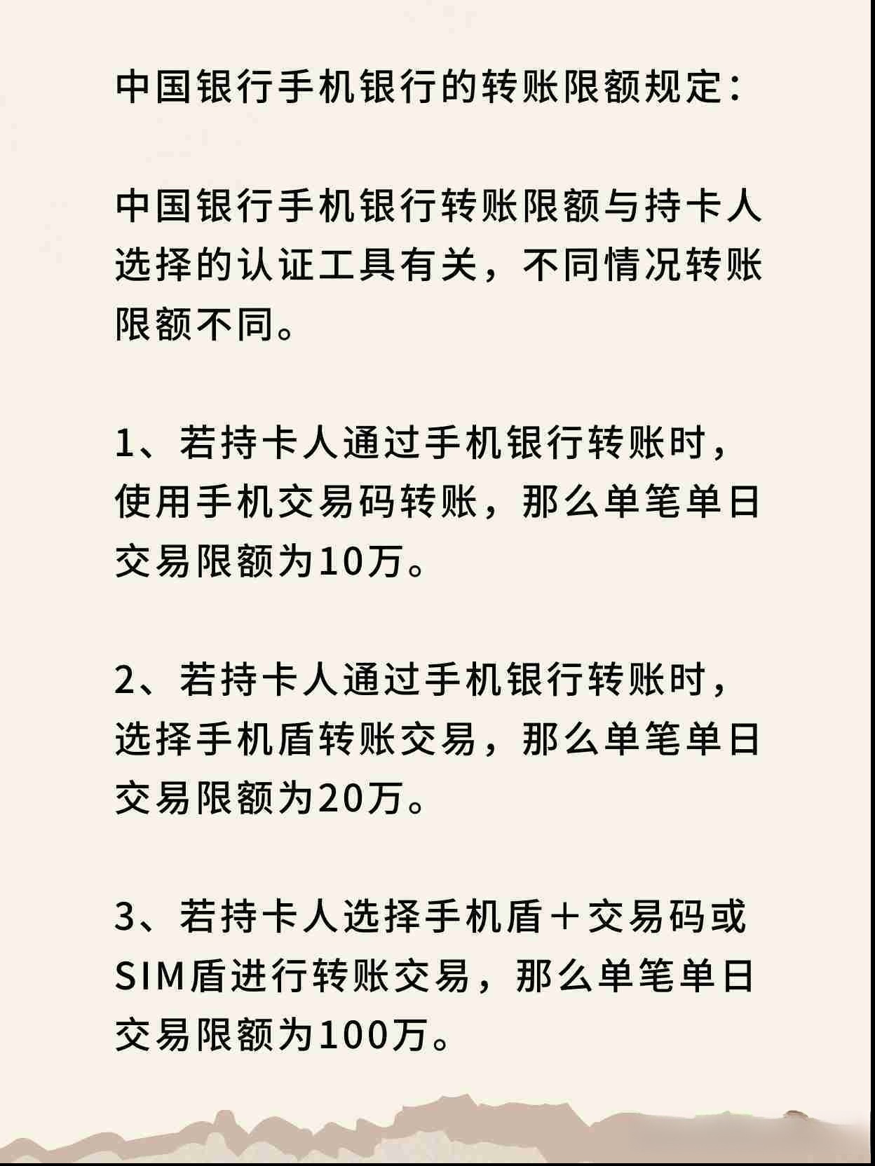 中国银行短信验证码每天转账限额多少